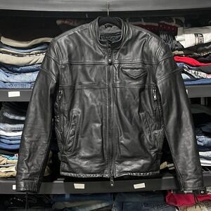 Vintage Harley Davidson Leather Jacket Full Zip Biker Motorcycle XL Black Logo